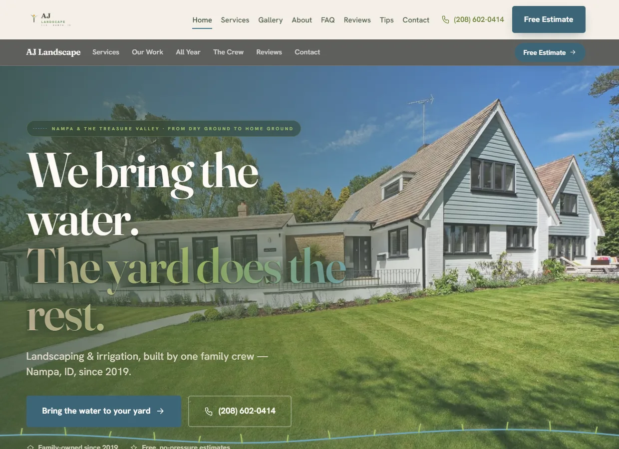AJ Landscape website, live