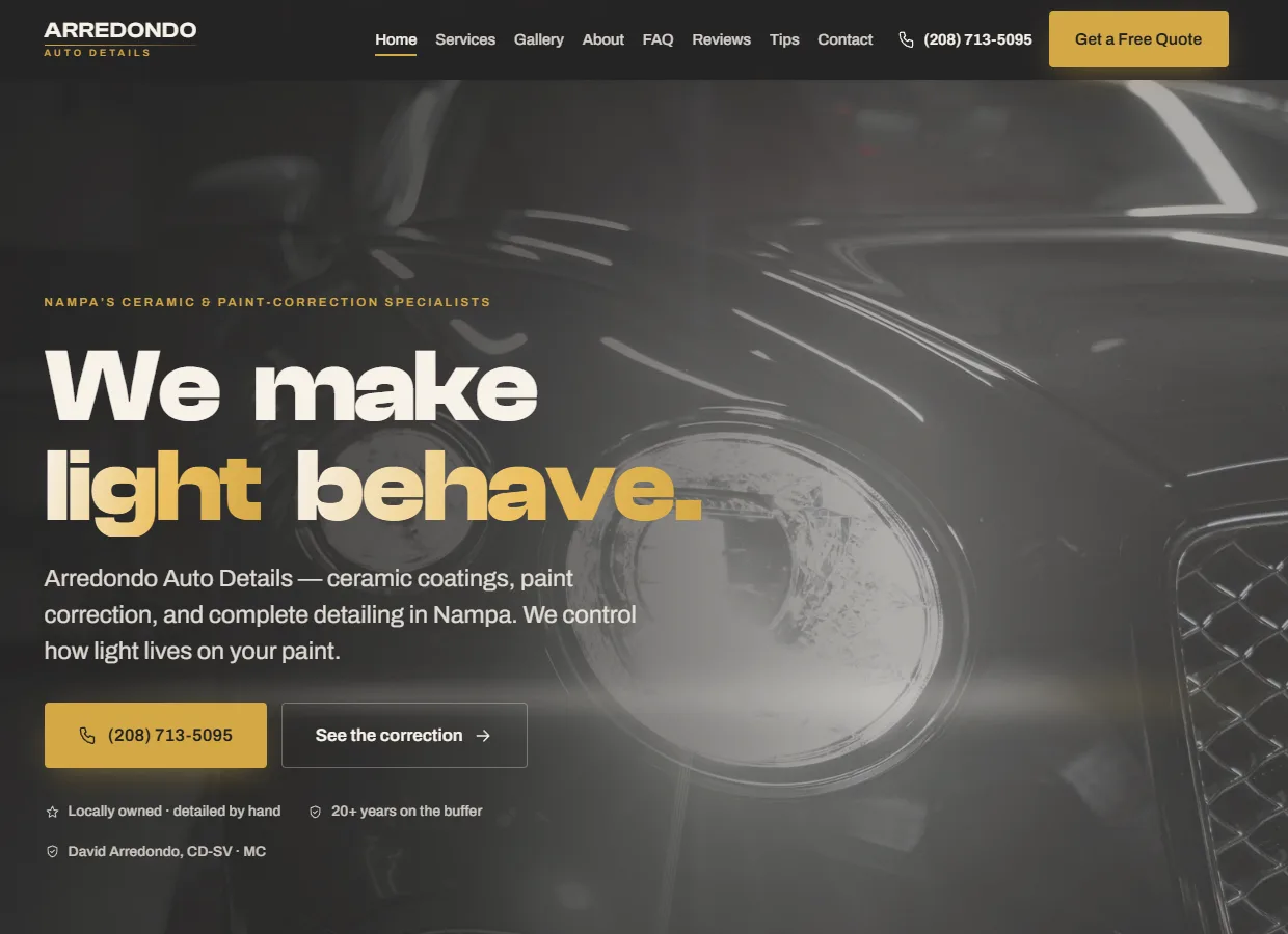 Arredondo Auto Details website, live