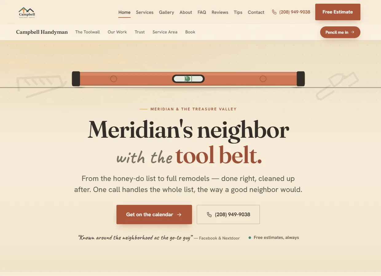 Campbell Handyman Service website, live