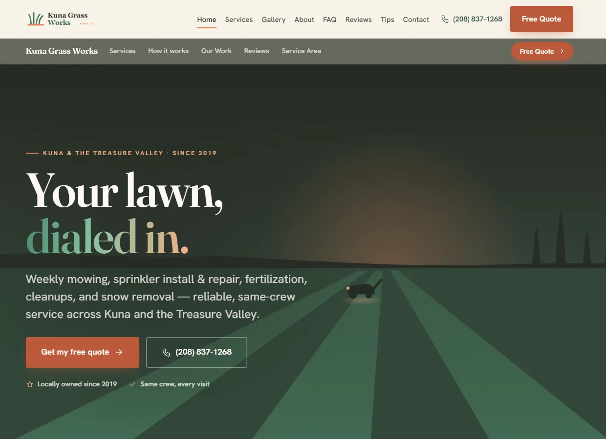 Kuna Grass Works website, live