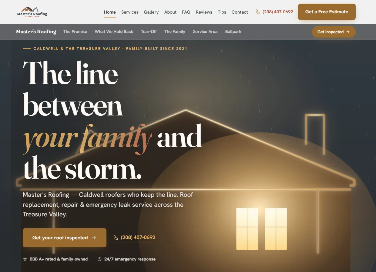 Master's Roofing website, live