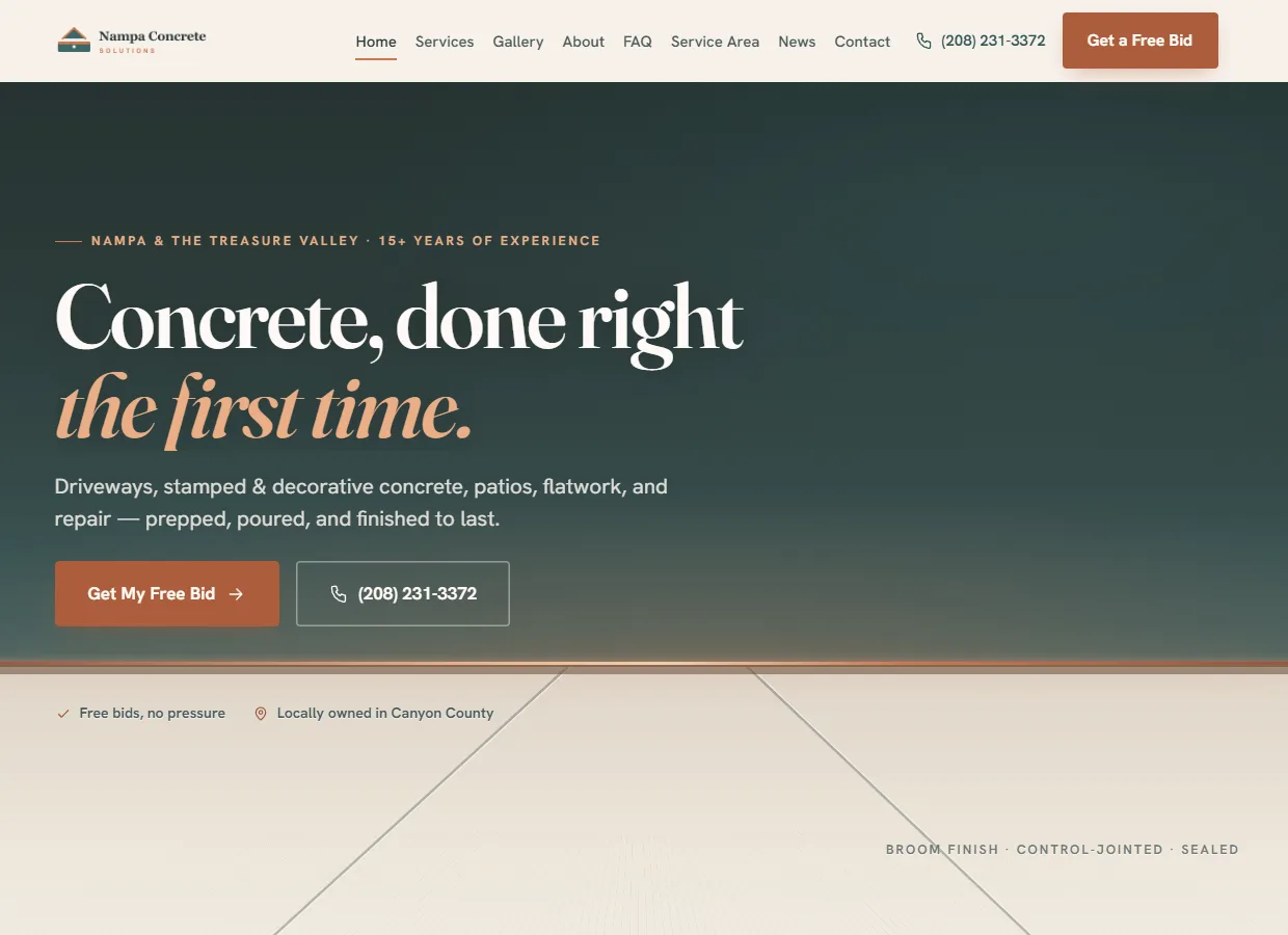 Nampa Concrete Solutions website, live