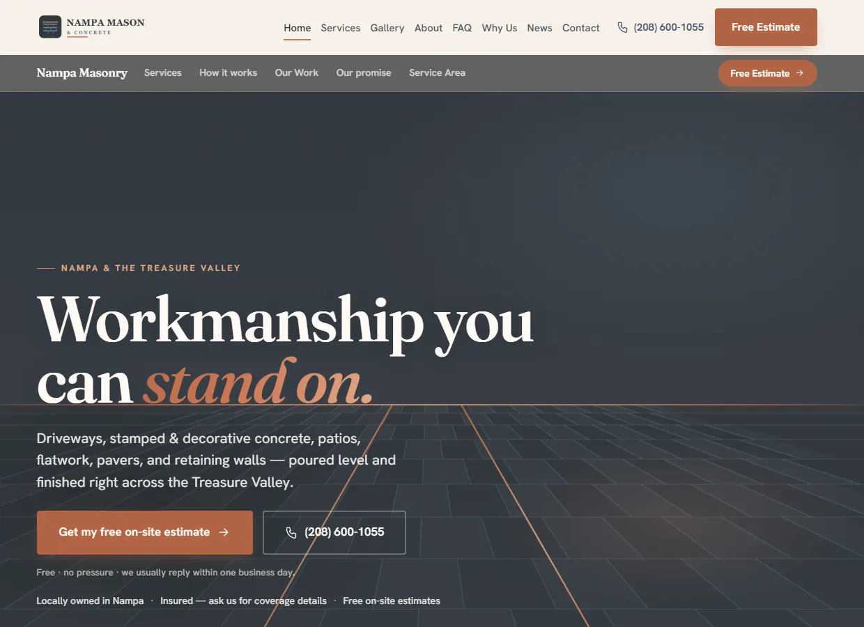 Nampa Masonry and Concrete website, live