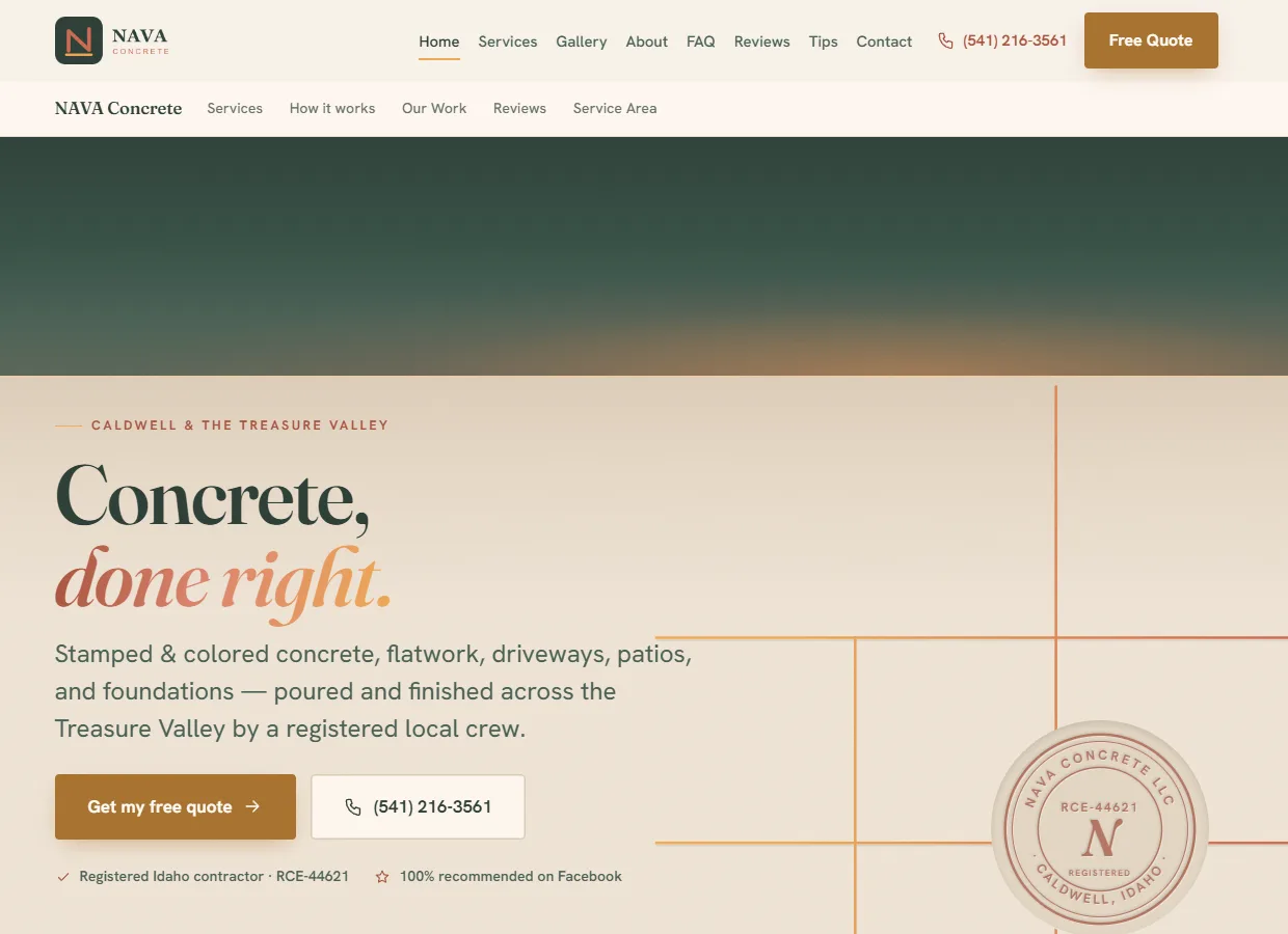 NAVA Concrete website, live