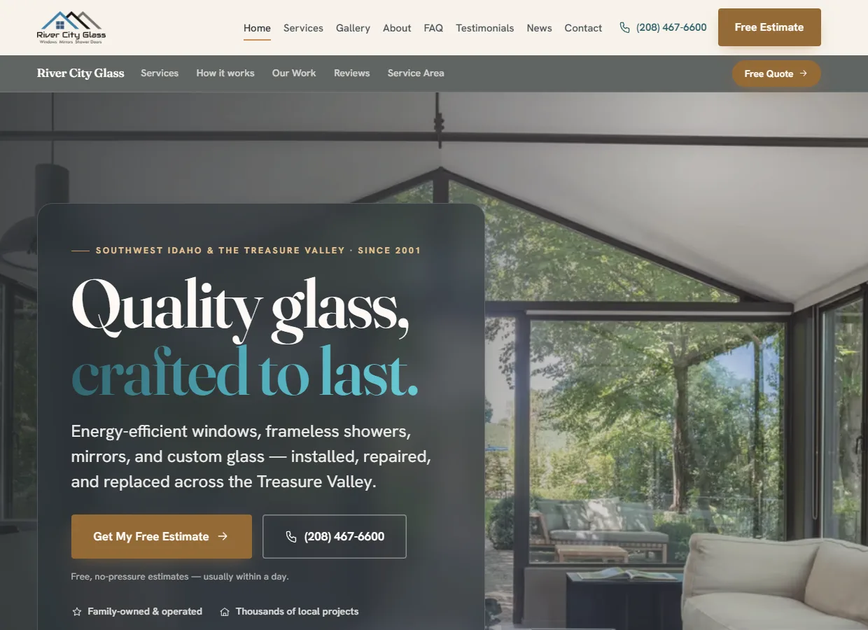 River City Glass and Design website, live